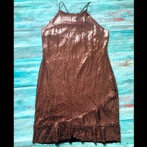 Bluebell bronze glitter sparkly ruffle spaghetti strap plus size mini dress 3X